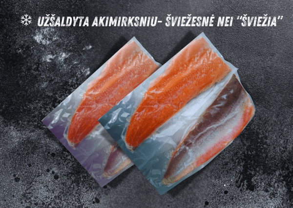 Šaldyta vakuumuota Arktinės palijos filė su oda (lot.Salvelinus Alpinus)